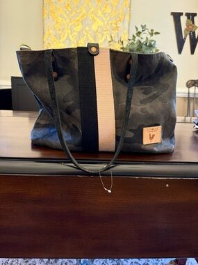 Canvas Camo Tote Bag with Pink Stripe - Meanwhile back on the Farm